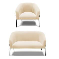 Imagem de Sofá Namoradeira E Poltrona Pé De Ferro Preto Stella Suede D03 - D'rossi Cor Bege