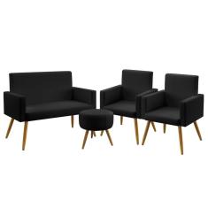 Imagem de Kit Poltrona Namoradeira e 2 Poltronas Decorativas Estofada Para Sala De Estar Nina Puff Solar Sued  Aradecor