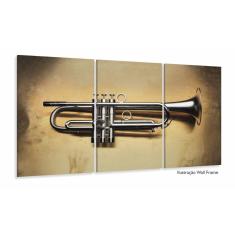 Imagem de Quadro Trompete Vintage Decorativo 3 Peças 120x60 em tecido