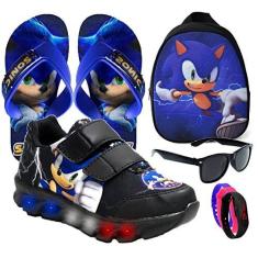 Imagem de Tenis De Led Masculino Calce Facil Infantil Meninos Estilo Original + Mochila Chinelo e Brindes Cor:Preto;Tamanho: