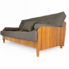 Imagem de Sofá Cama Paris Ripado Sarja Cinza Madeira Nobre - R9 Design Futon