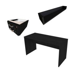Imagem de Conjunto de Mesa com Gaveteiro e Prateleira de Escritório Helen Preto
