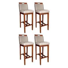 Imagem de Kit 4 Banquetas Alta Veneza com Encosto Estofado 104 Cm Madeira Maciça Suede Bege CCS