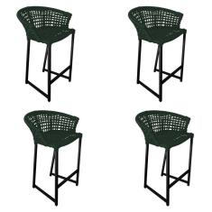 Imagem de Kit 4 Banquetas Reis Em Corda Náutica E Base Em Alumínio Preta Para área Gourmet Verde Musgo Verde