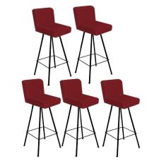 Imagem de Kit 05 Banqueta Alta Lexi Com Encosto Preto Vermelho