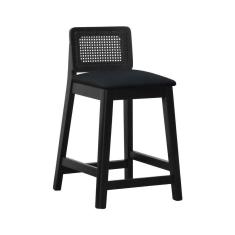 Imagem de Banqueta Média Gabi Madeira Maciça Telinha - Preto Assento Estofado Linho Preto Textura