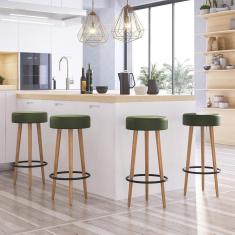 Imagem de Kit 4 Banquetas Altas Estofadas Roma 70cm Verde - Adz