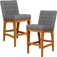 Imagem de Kit 02 Banqueta Baixa Cozinha Bancada Bar Sala Jantar Fixa Mila L02 Linho Cinza Escuro - Lyam Decor