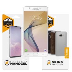 Imagem de Película Nano Gel Dupla + traseira fibra de carbono para Samsung Galaxy J7 Prime - Gshield (Cobre toda tela)