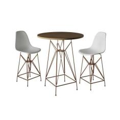 Imagem de Jogo Mesa Bistrô Eames Tampo Amêndoa 60cm 2 Banquetas Branca Base Ferr