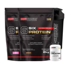 Imagem de Kit 2X 6 Six Protein 2Kg + 100% Creatina 100G +Coqueteleira - Bodybuil