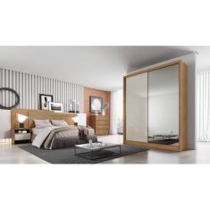 Imagem de Guarda Roupa Solteiro com Espelho MDF 3 Gavetas - Toledo-Cumaru/Fendi - Móveis Novo Horizonte