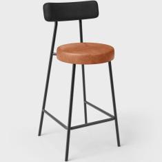 Imagem de Banqueta Baixa Cozinha Sala Jantar Bancada Milão L02 Couríssimo Preto Brilho Camel - Lyam Decor