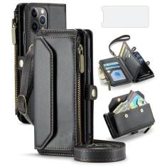 Imagem de Asuwish Capa de celular para iPhone 11 Pro 5.8 com zíper e protetor de tela de vidro temperado e suporte de cartão de bloqueio de RFID de couro para iPhone 11pro iPhone11 i XI 11s 11pro mulheres