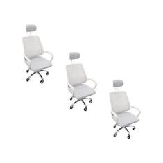 Imagem de Kit 3 Cadeiras Escritório Diretor Mesh Encosto Cabeça Branco