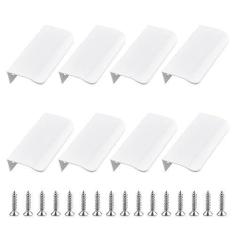 Imagem de UFURMATE Puxador de borda de dedo para montagem traseira, 8 peças de liga de alumínio branco brilhante, alças ocultas, bordas curvas, puxadores ocultos, abas invisíveis com parafusos para gaveta,