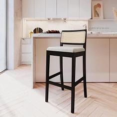 Imagem de Banqueta com Encosto e Apoio para Pés Tiê CabeCasa MadeiraMadeira Preto/Off White