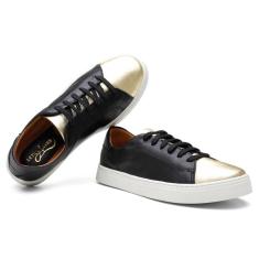 Imagem de Tênis Casual Feminino Couro Detalhe Metalizado Conforto