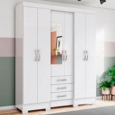 Imagem de Guarda-Roupa Solteiro Mentor 6 Portas 3 Gavetas com Espelho Branco - B