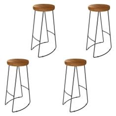 Imagem de Kit 04 Banqueta Alta Aurum Peroba Preto Bar Cozinha Sala Jantar DHom