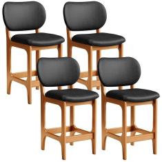 Imagem de Kit 04 Banquetas Baixa Bar Cozinha E Sala De Jantar Fixa Betta L02 Imbuia Couríssimo Preto