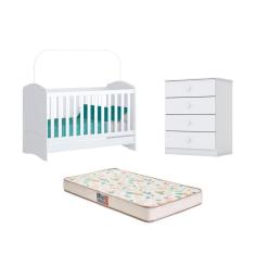 Imagem de Berço Bala de Menta e Cômoda Labirinto Branco e Colchão - FdECOR