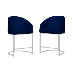 Imagem de Kit 02 Banco Banqueta Poltrona Mia Base Metal Branca Veludo - Fina Mob