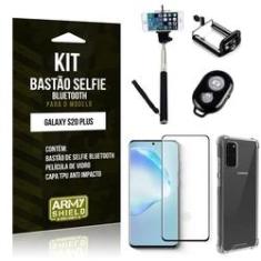 Imagem de Bastão de Selfie Bluetooth Galaxy S20 Plus+ Capinha Anti Impacto +Película Vidro 3D - A...