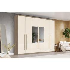 Imagem de Guarda-Roupa Jade 06 Pts. C/ Espelho Rústico/Off White - Henn