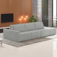 Imagem de Sofá Ilha Modulado Milos 342cm Puff Lateral Veludo Cinza G33 - Gran Belo