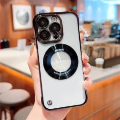 Imagem de Capa de telefone ultrafina magnética sem moldura revestida para iPhone 14 Pro Max 13 12 Pro Max Buraco transparente para PC rígido, roxo profundo, para iPhone 14 Plus