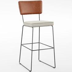 Imagem de Banqueta Alta Cozinha Sala Jantar Fixa Allana L02 Couríssimo Camel Linho Champagne - Lyam Decor