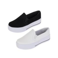 Imagem de Kit 2 Tênis Slip On Feminino Casual Confortável Básico Bellinda Shoes,