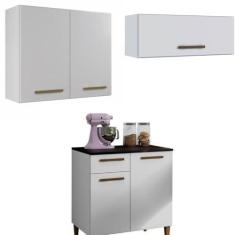 Imagem de Conjunto Balcão 2 portas 1 gaveta e 2 Armários Aéreo Branco