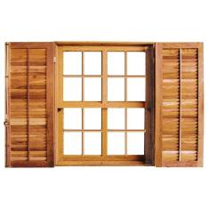 Imagem de Janela de Madeira Guilhotina Padrão Imbuia 120x120cm 4 Folhas Rodam Marroml