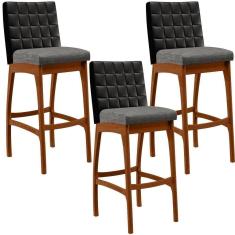 Imagem de Kit 03 Banquetas Altas B04 Preto Cinza Escuro