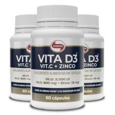 Imagem de Kit 3 Vitamina D3 + C + Zinco Vitafor 60 cápsulas 1g