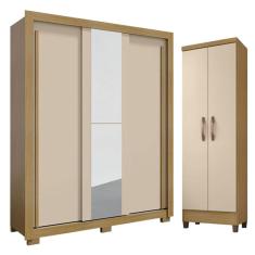 Imagem de Guarda Roupa Solteiro Nevoa Flex 3 Portas de Correr com Espelho e Armário Multiuso Egito Carvalho Americano Off White - Incorplac