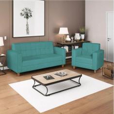 Imagem de Kit Sofá 180cm e Poltrona em Suede Dallas Azul Turquesa