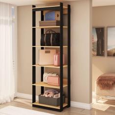 Imagem de Estante Guarda Roupa Para Closet com Prateleiras Estilo Industrial Freijó/Preto