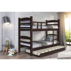 Imagem de Treliche Beliche Reta Com Cama Auxiliar Madeira Maciça Cor Marrom Fosc