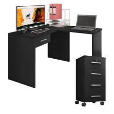Imagem de Mesa para computador com Gaveta e Extensora e Gaveteiro Gávea com Chave 4 Gavetas Preto Fosco - Móveis Leão