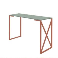 Imagem de Mesa Escrivaninha 90cm Bex Home Office Industrial Consultório Ferro Bronze MDF Verde Oliva - Ahz Móveis