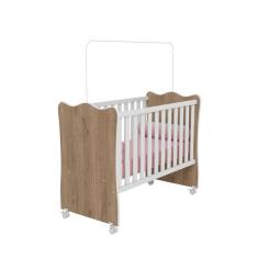 Imagem de Berço Doce Sonho Reto com Rodizio Carvalho com Branco - QMovi