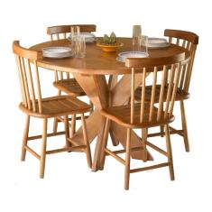 Conjunto Mesa de Jantar Redonda Vértice 105cm Nozes com 4 Cadeiras