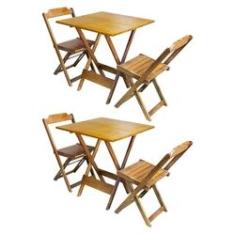 Imagem de Kit 2 Conjuntos De Mesa Dobravel Com 2 Cadeiras De Madeira 70x70 Ideal Para Bar E Restaurante - Mel