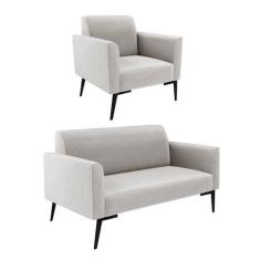 Imagem de Sofá Namoradeira com Poltrona Pés Villach Marisa Veludo Cinza D03 - D'Rossi