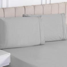 Imagem de Jogo De Lençol Liso Casal Padrão 3 Peças 180 Fios 100% Algodão - Cinza