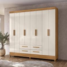 Imagem de Guarda Roupa Roupeiro 08 Portas 04 Gavetas Flórida Freijó Off White Moval