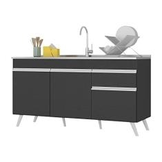 Imagem de Balcão Cozinha Gabinete Pia 150 cm 3 Portas 1 Gaveta Veneza Multimóveis Mp2072.898 Preto/branco